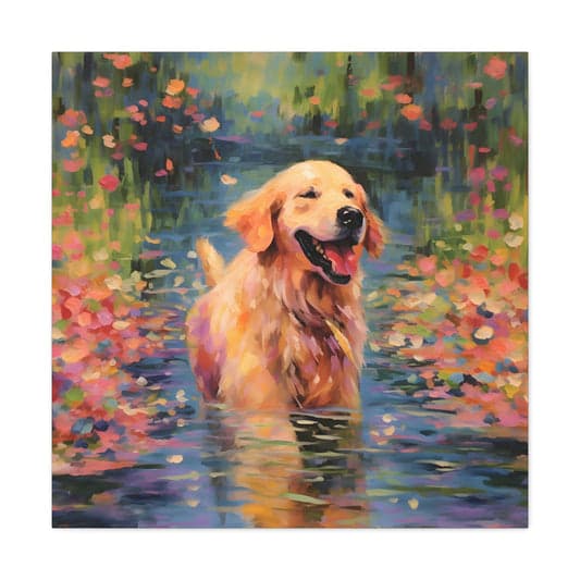 Golden Retriever photo transformed to Monet art