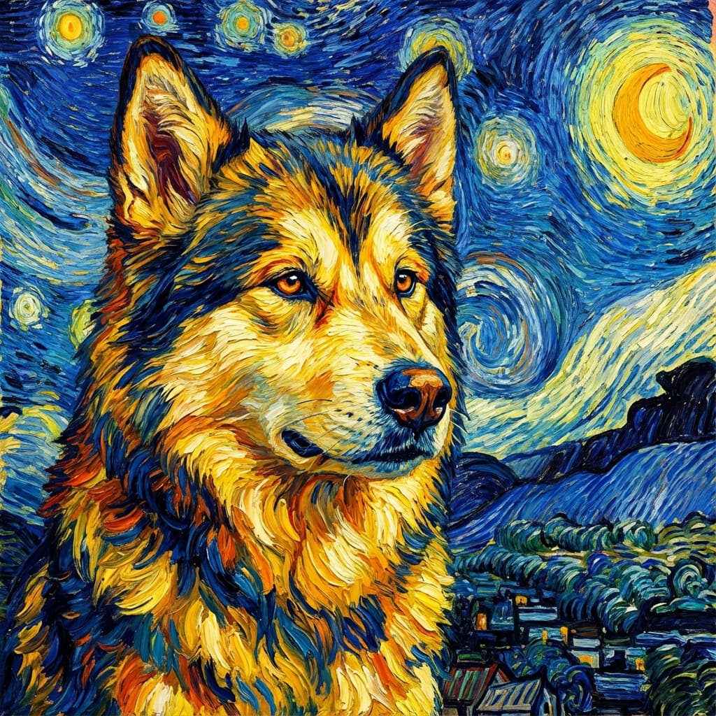 Alaskan Malamute in Van Gogh style