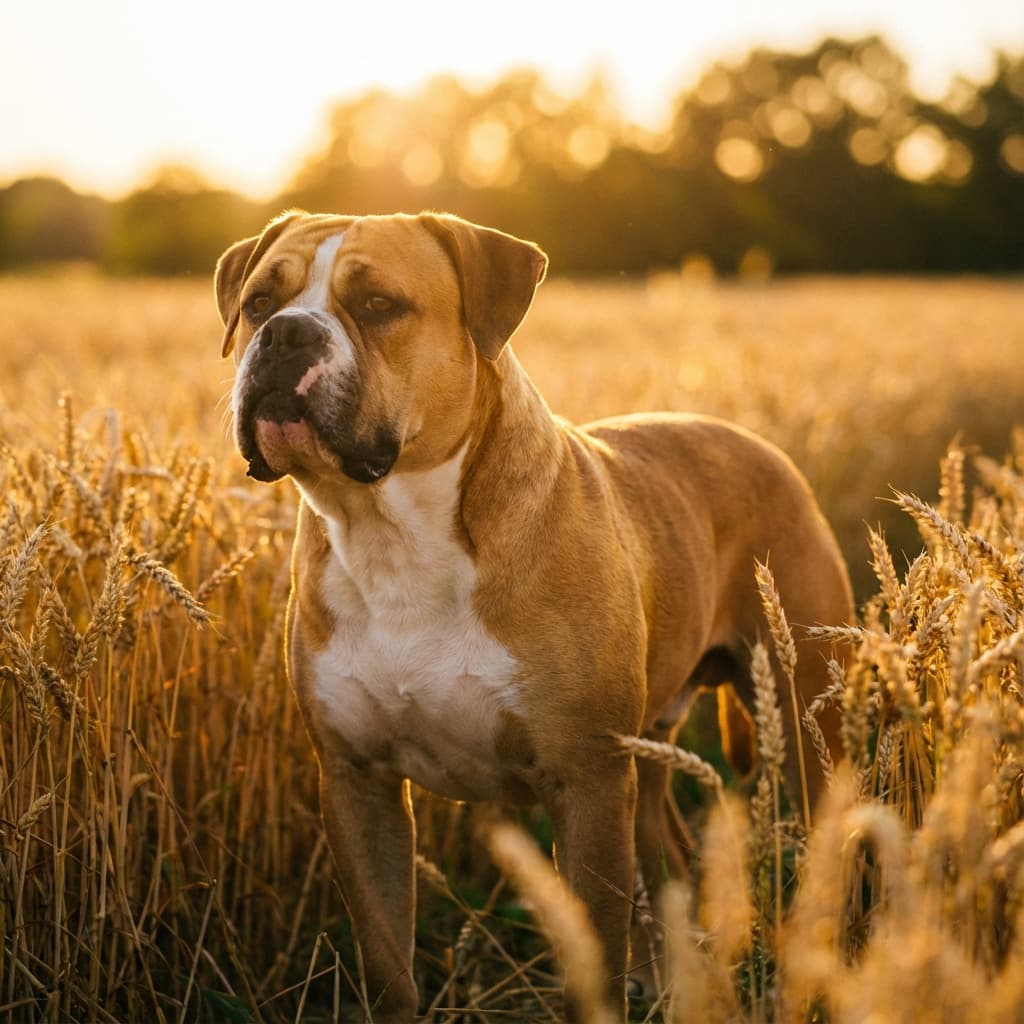 American Bulldog in Golden Hour Field style