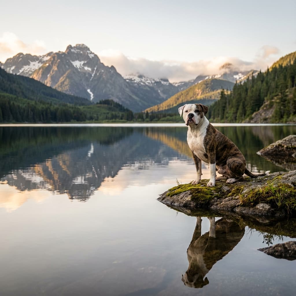 American Bulldog in Lakeside Scene style