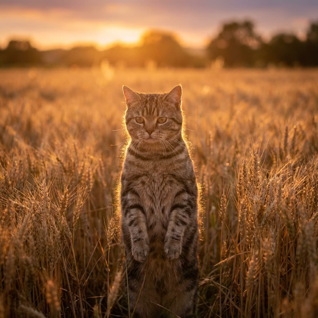 American Shorthair in Golden Hour Field style