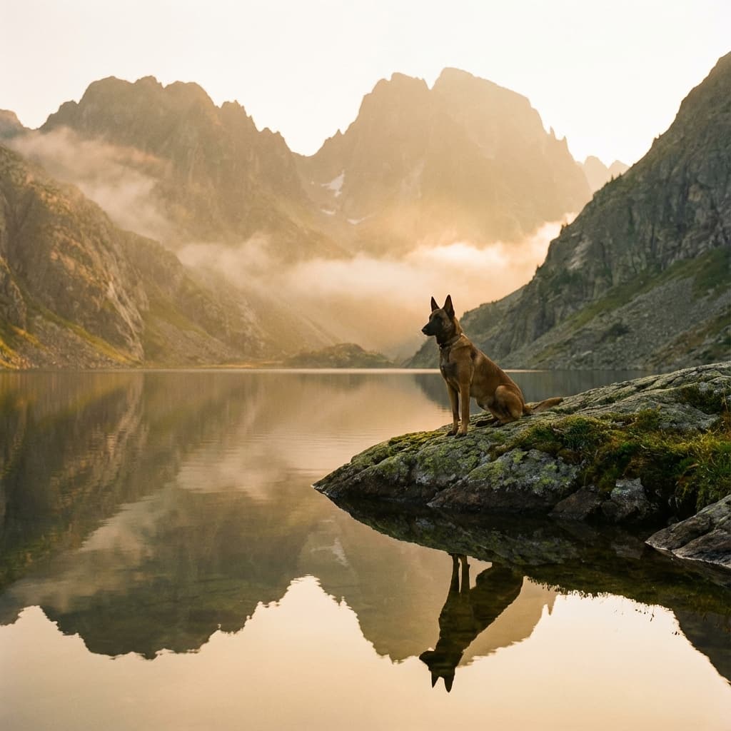 Belgian Malinois in Lakeside Scene style