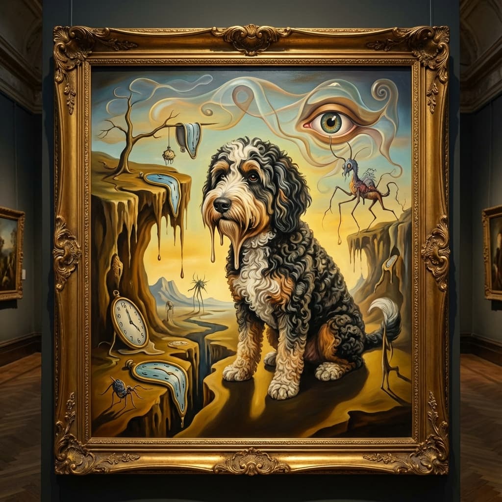 Bernedoodle in Dali style