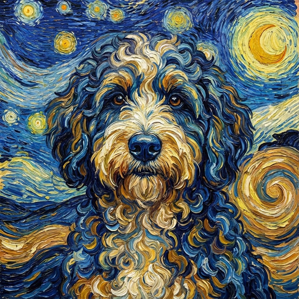 Bernedoodle in Van Gogh style