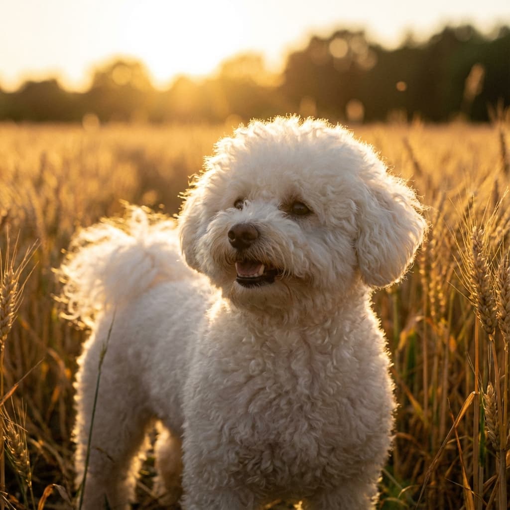 Bichon Frise in Golden Hour Field style