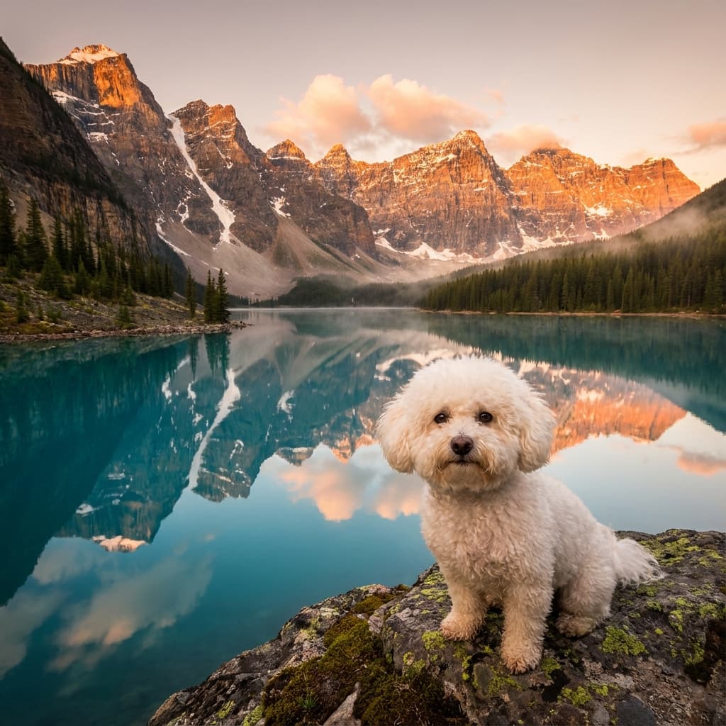 Bichon Frise in Lakeside Scene style
