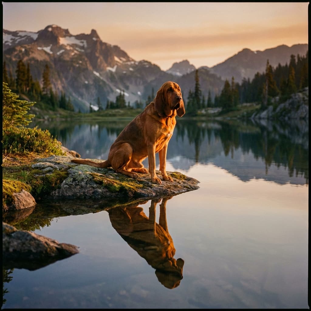 Bloodhound in Lakeside Scene style