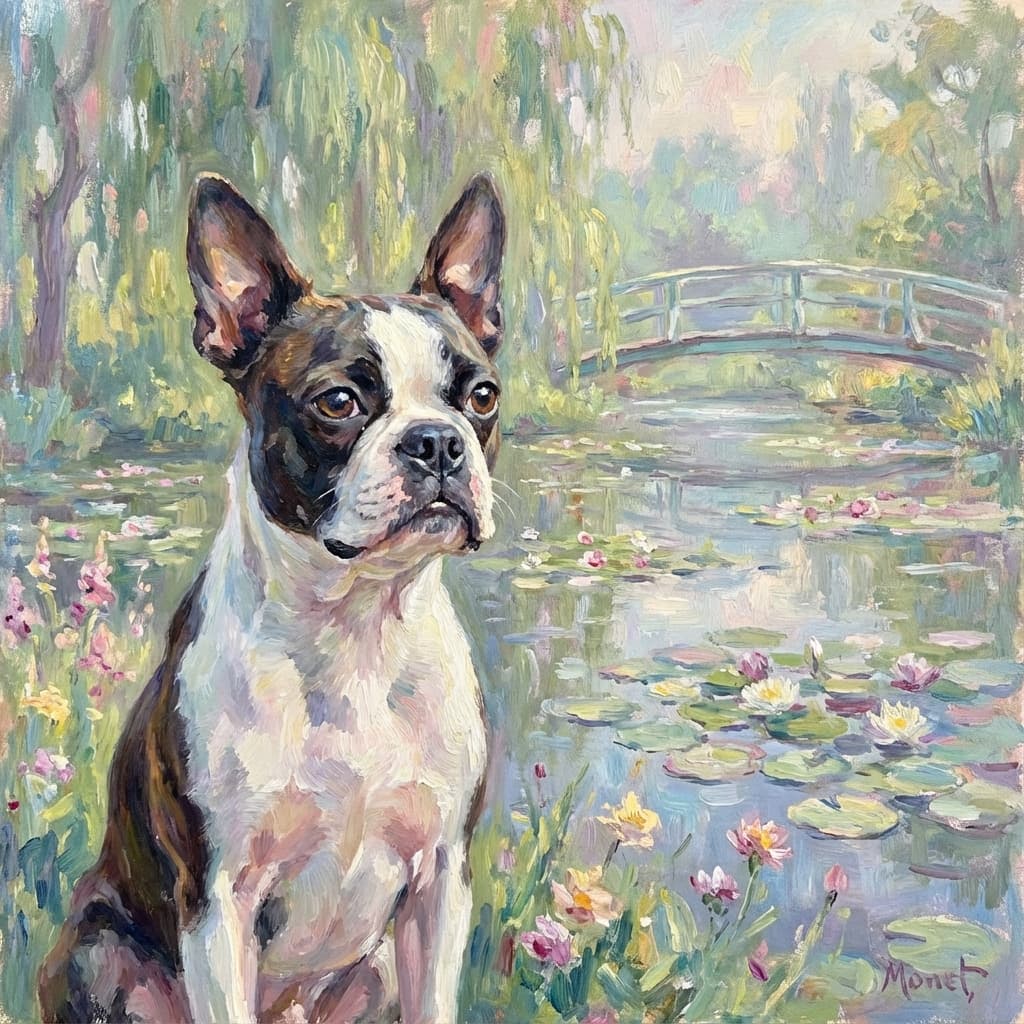 Boston Terrier in Monet style