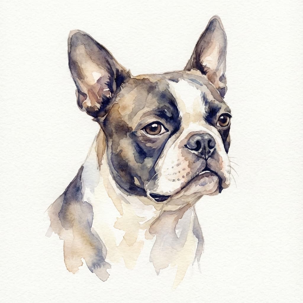 Boston Terrier in Watercolor style