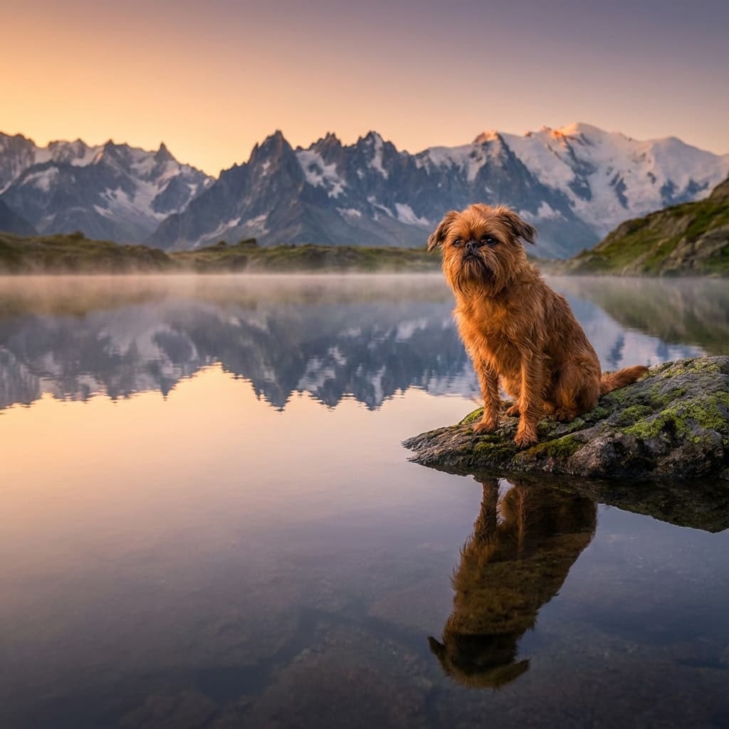 Brussels Griffon in Lakeside Scene style