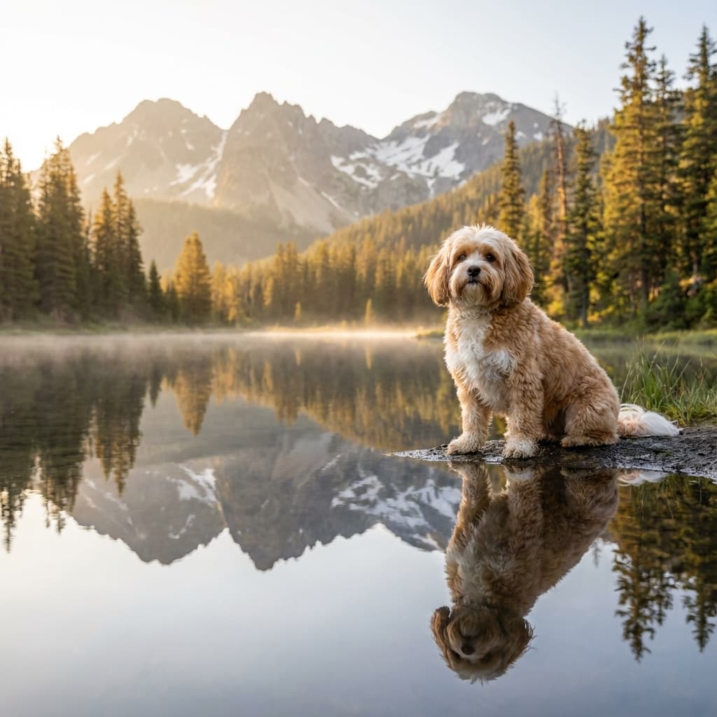 Cavachon in Lakeside Scene style