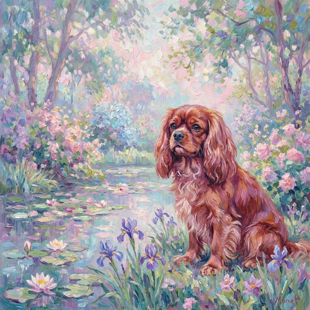 Cavalier King Charles Spaniel in Monet style