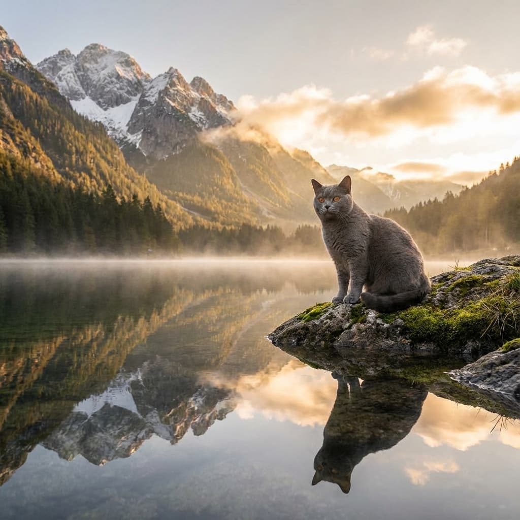 Chartreux in Lakeside Scene style
