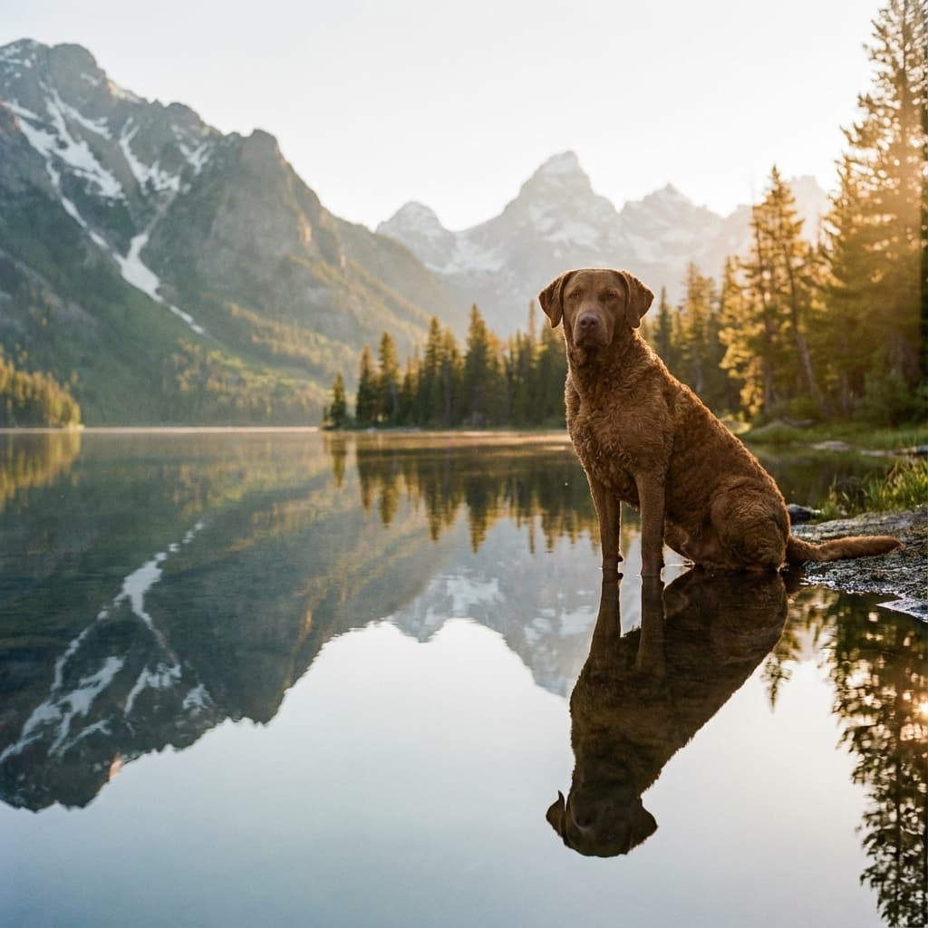 Chesapeake Bay Retriever in Lakeside Scene style