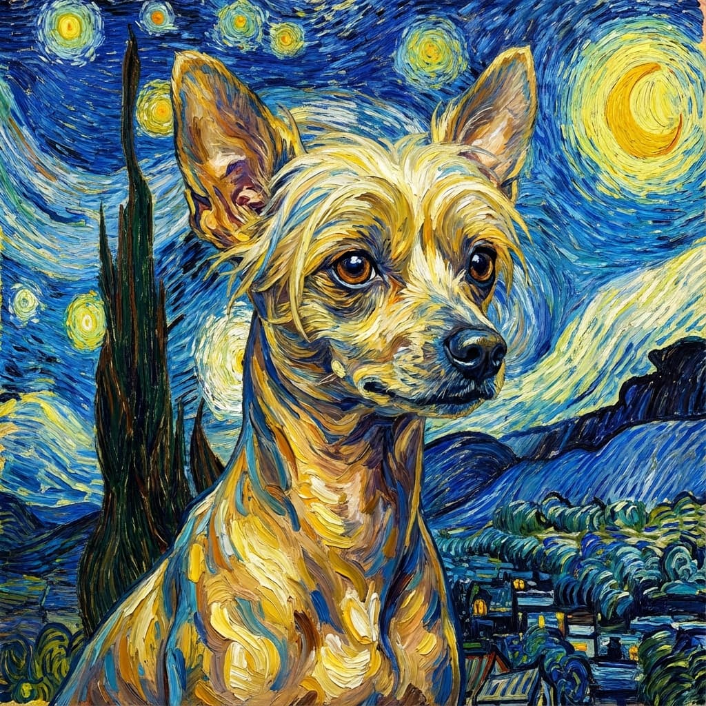Chinese Crested in Van Gogh style