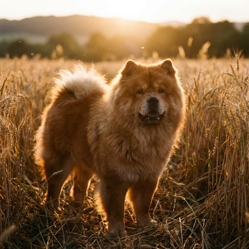 Chow Chow in Golden Hour Field style