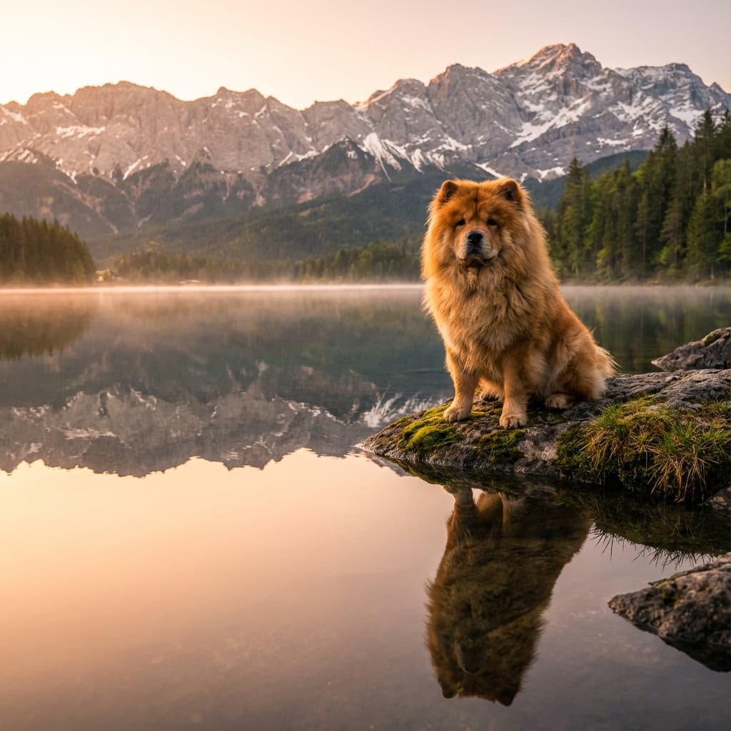 Chow Chow in Lakeside Scene style