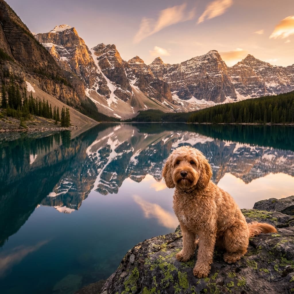 Cockapoo in Lakeside Scene style