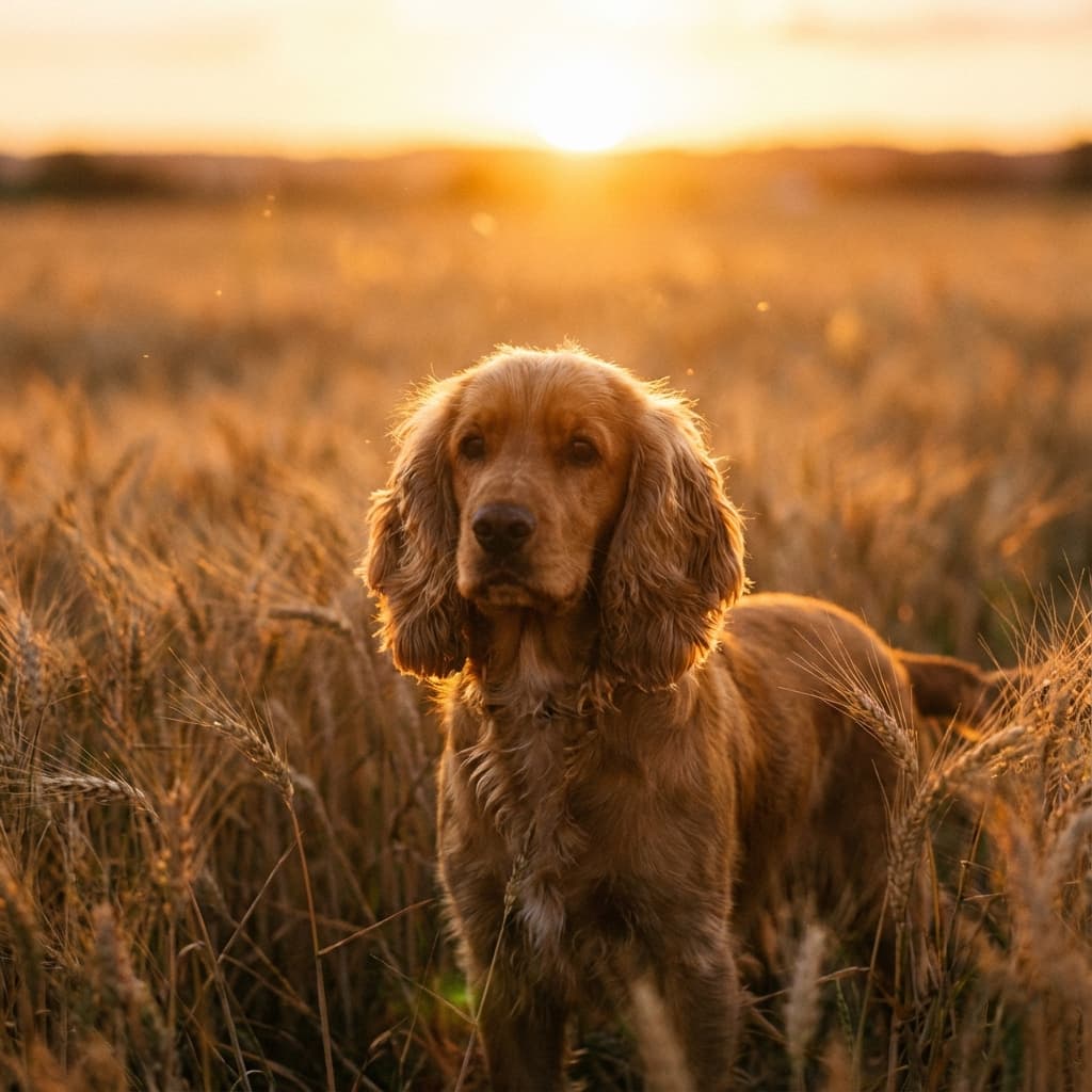 Cocker Spaniel in Golden Hour Field style