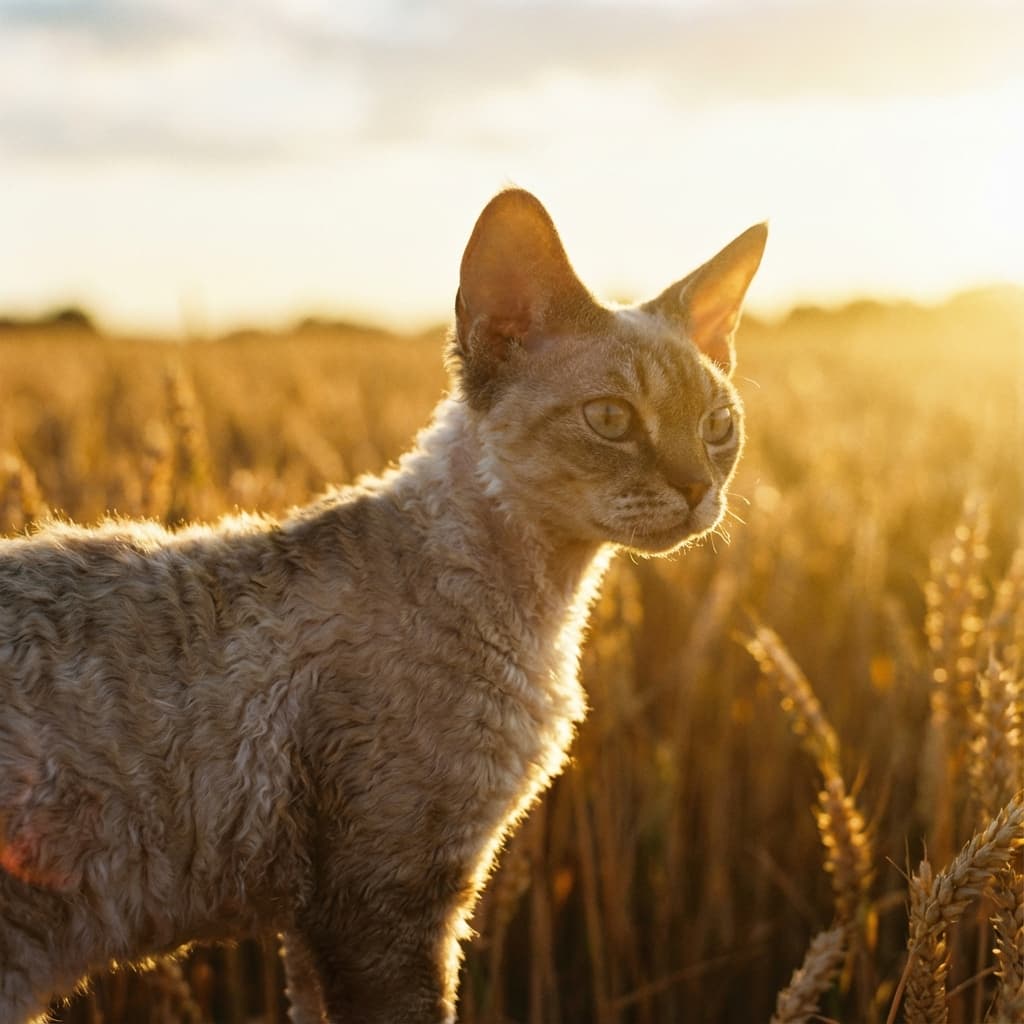 Devon Rex in Golden Hour Field style