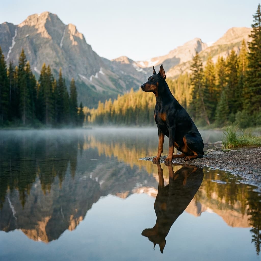 Doberman Pinscher in Lakeside Scene style