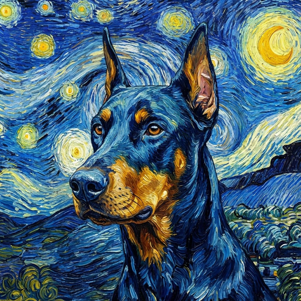 Doberman Pinscher in Van Gogh style