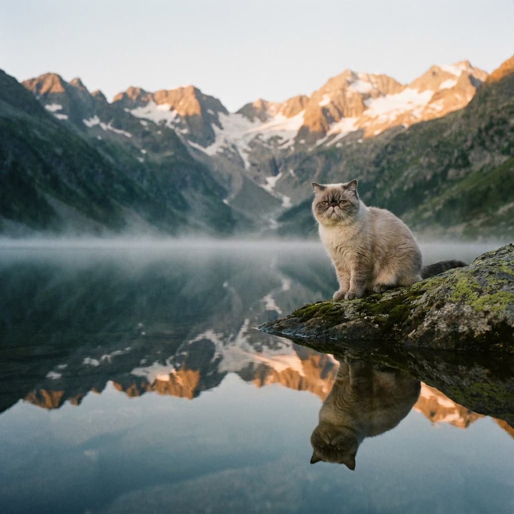 Exotic Shorthair in Lakeside Scene style