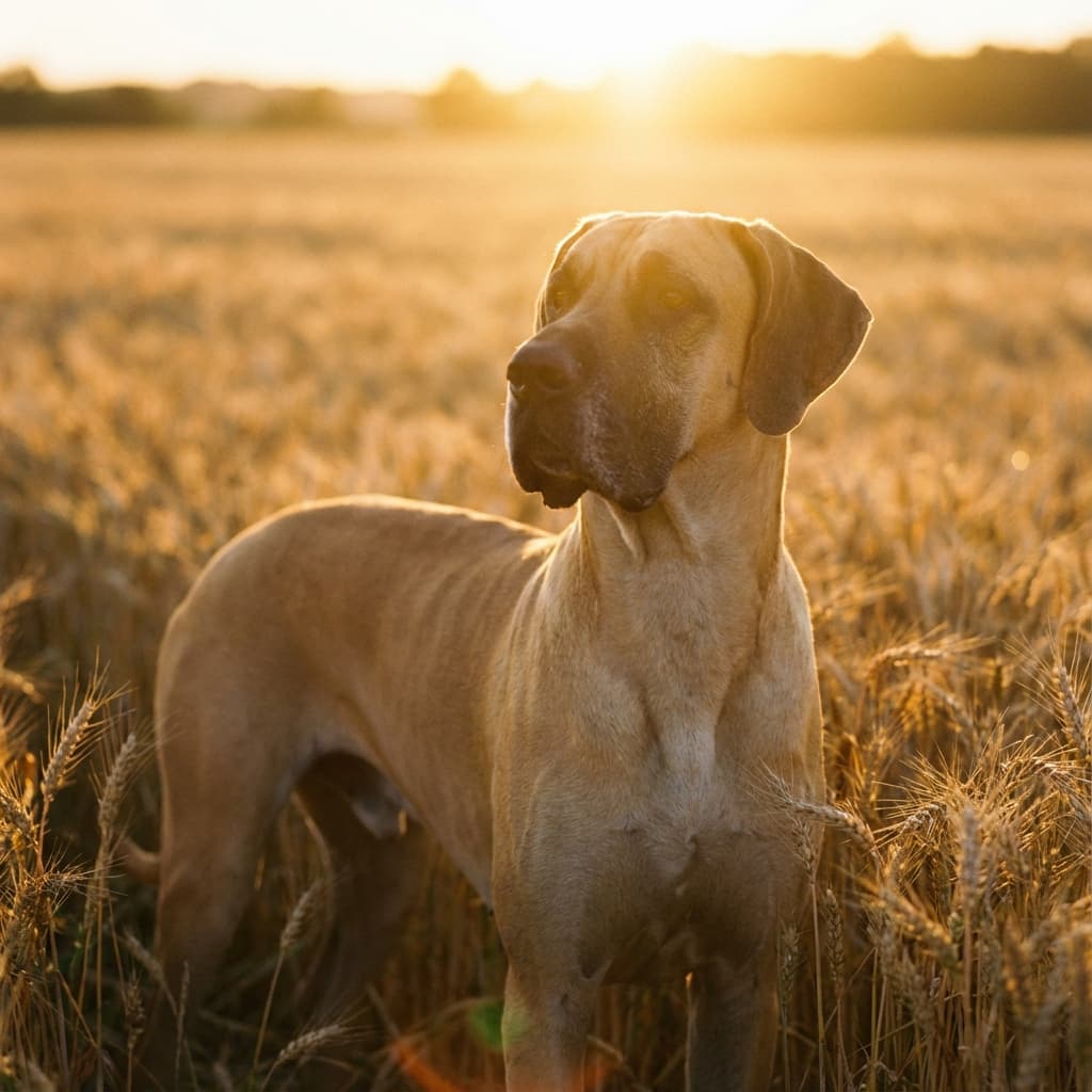 Great Dane in Golden Hour Field style
