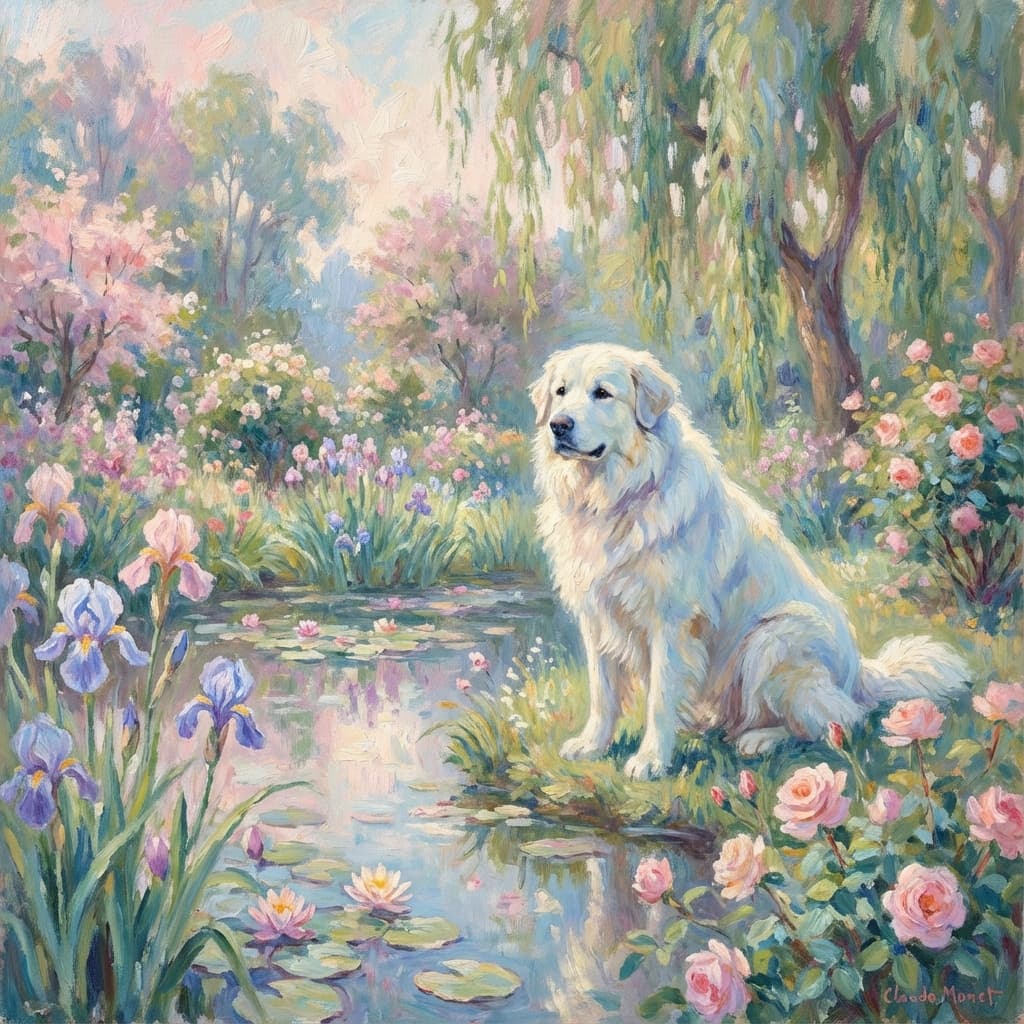 Great Pyrenees in Monet style