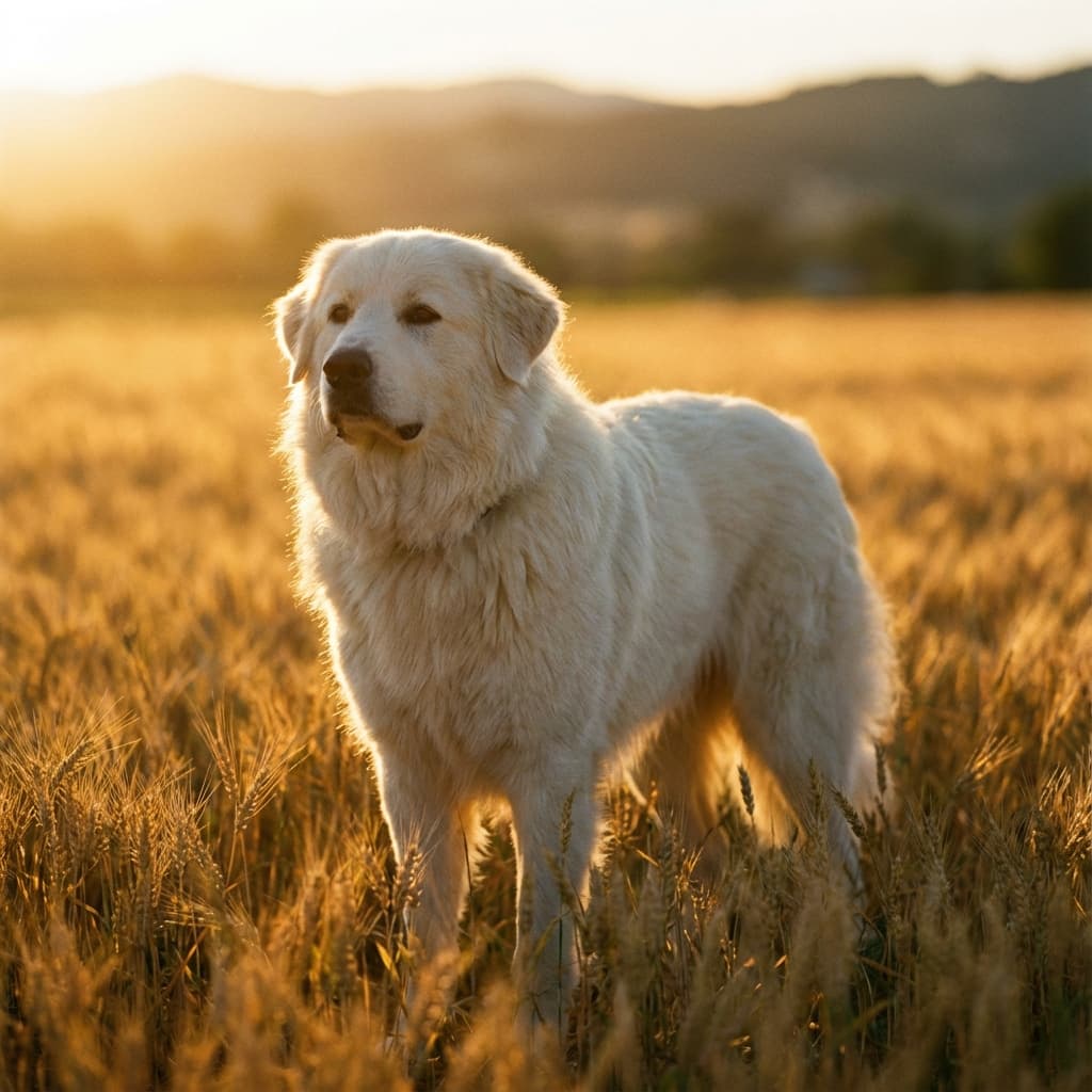 Great Pyrenees in Golden Hour Field style