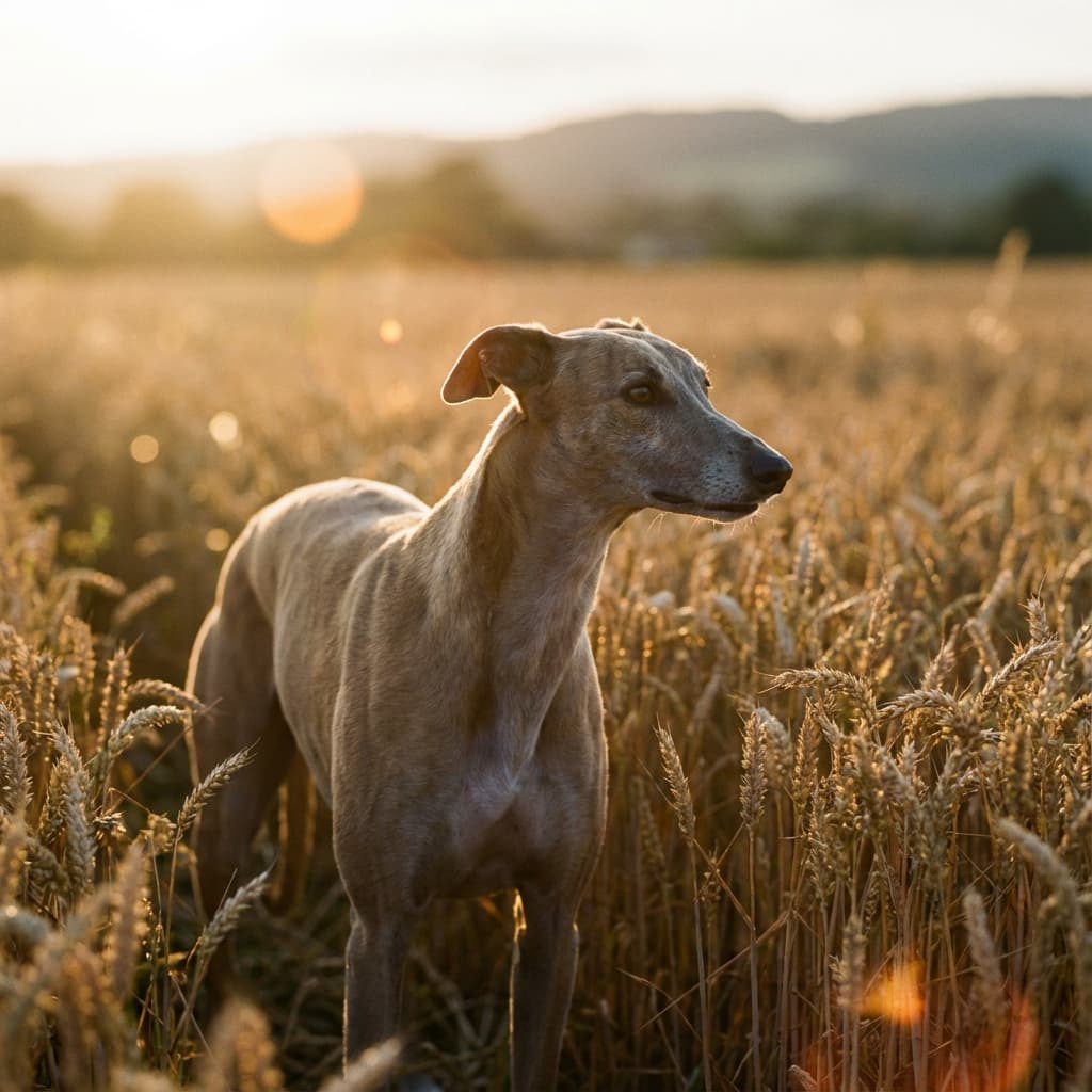 Greyhound in Golden Hour Field style