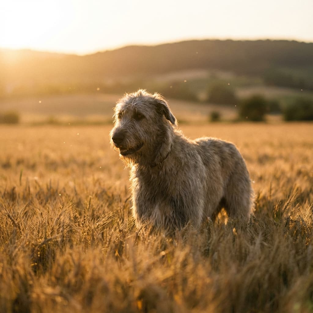 Irish Wolfhound in Golden Hour Field style