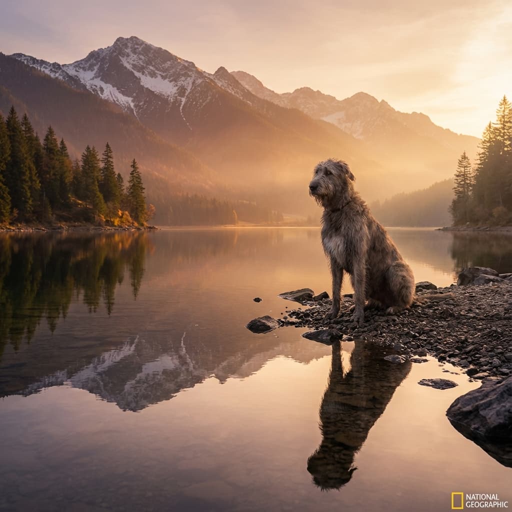 Irish Wolfhound in Lakeside Scene style