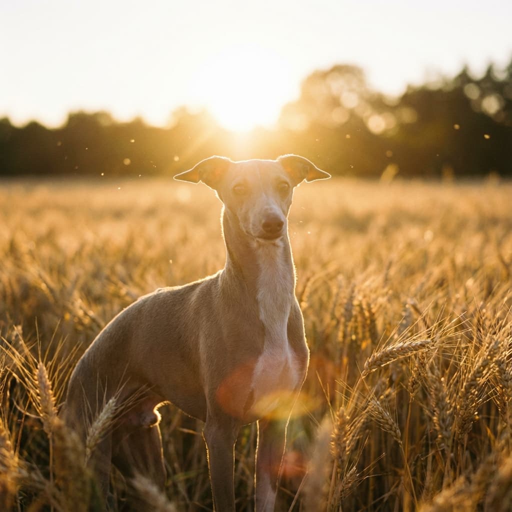 Italian Greyhound in Golden Hour Field style