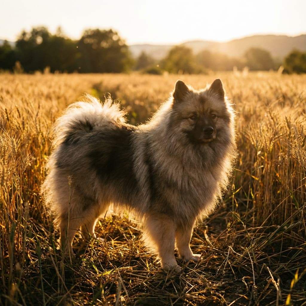 Keeshond in Golden Hour Field style