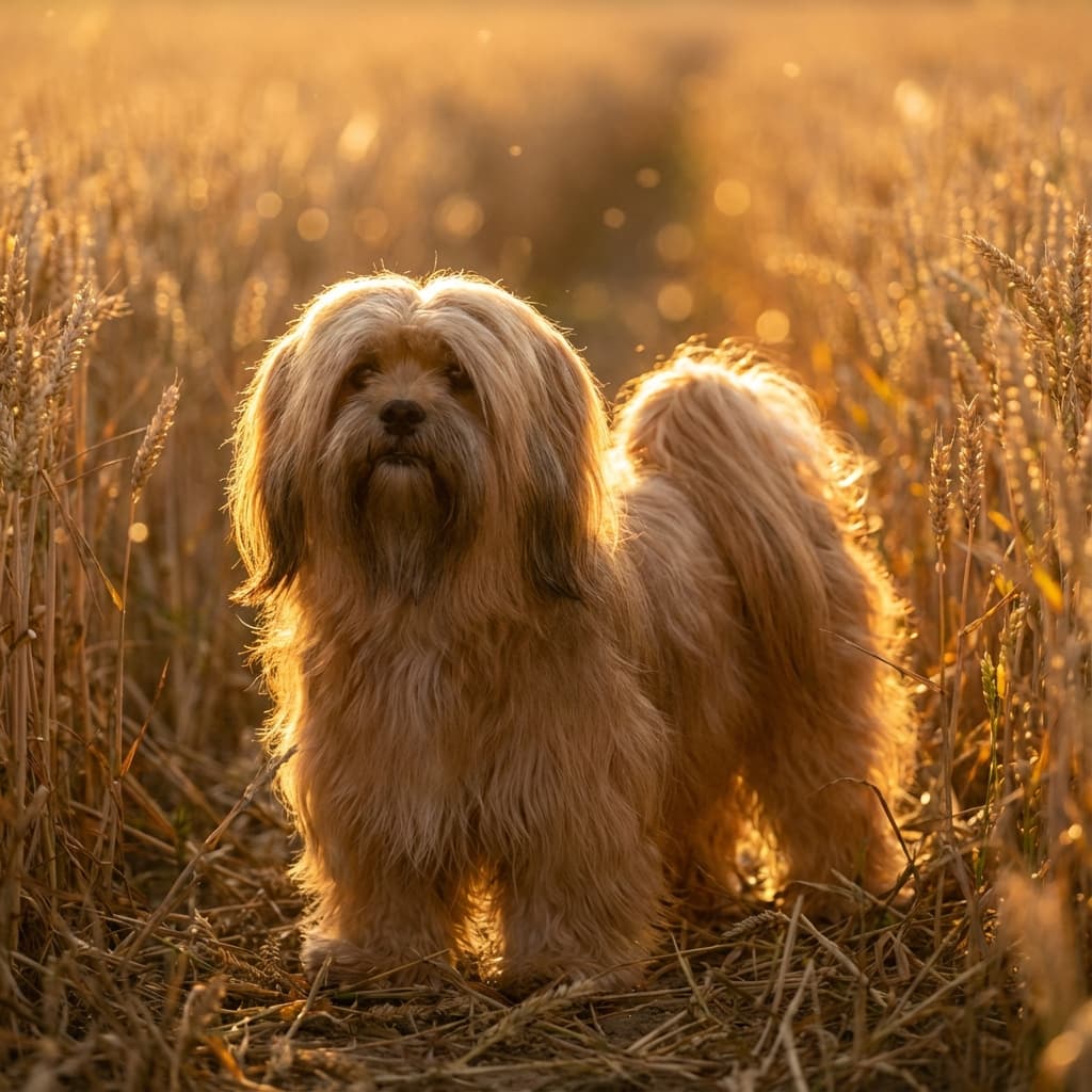 Lhasa Apso in Golden Hour Field style