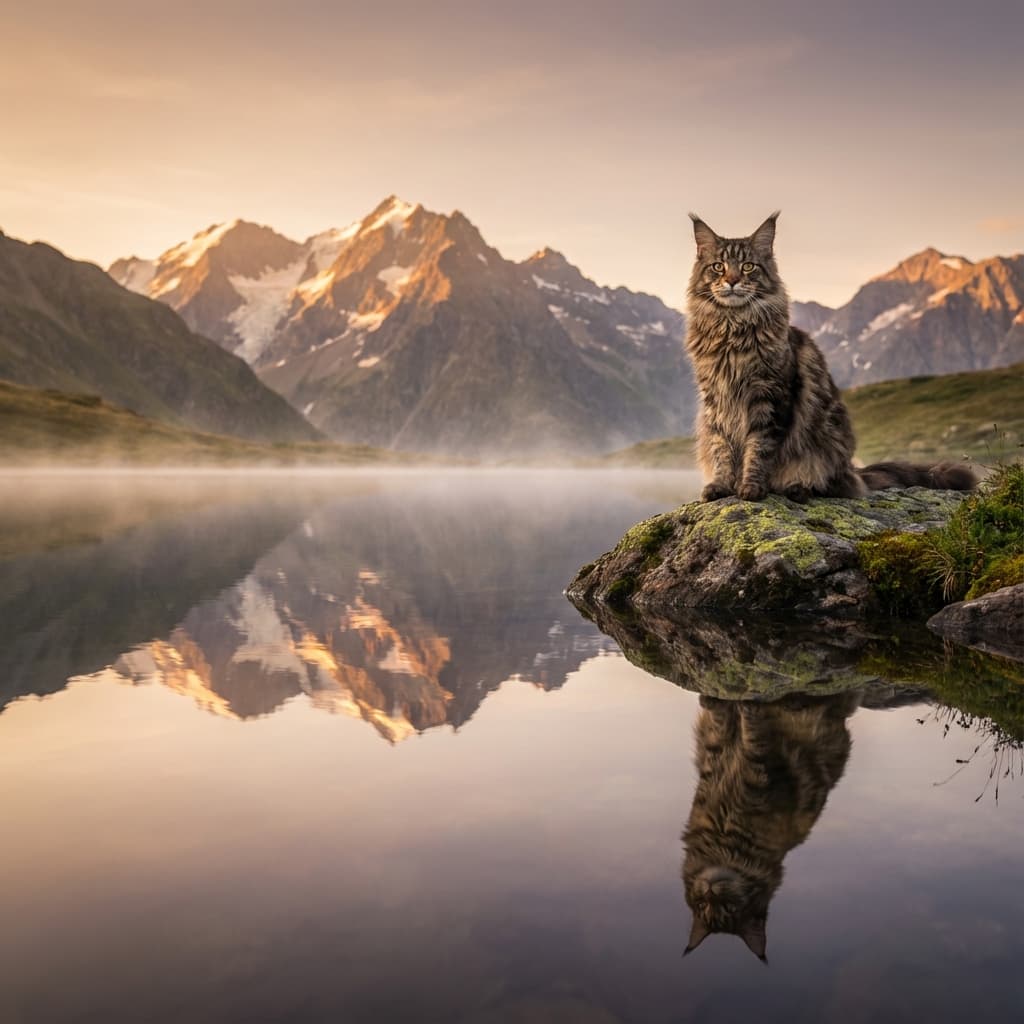 Maine Coon in Lakeside Scene style