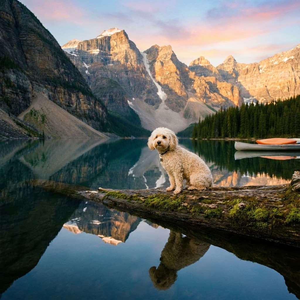 Maltipoo in Lakeside Scene style