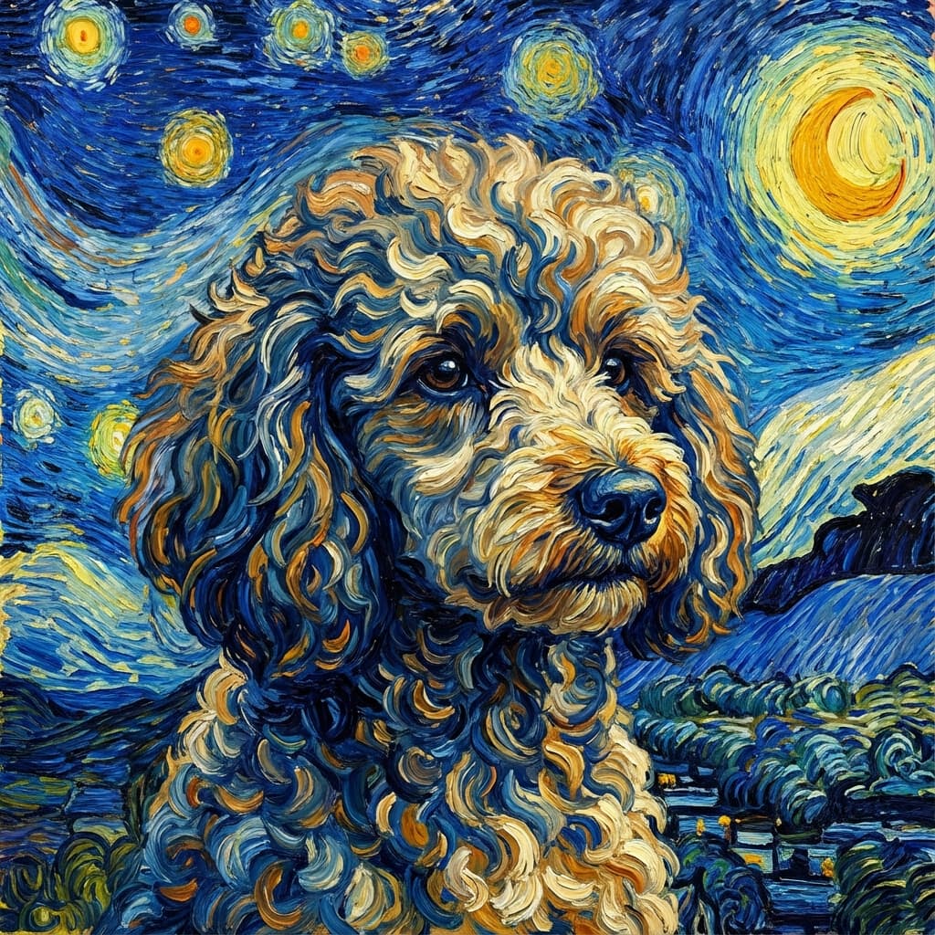 Miniature Poodle in Van Gogh style
