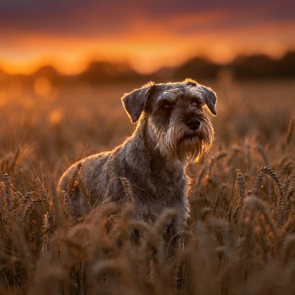Miniature Schnauzer in Golden Hour Field style