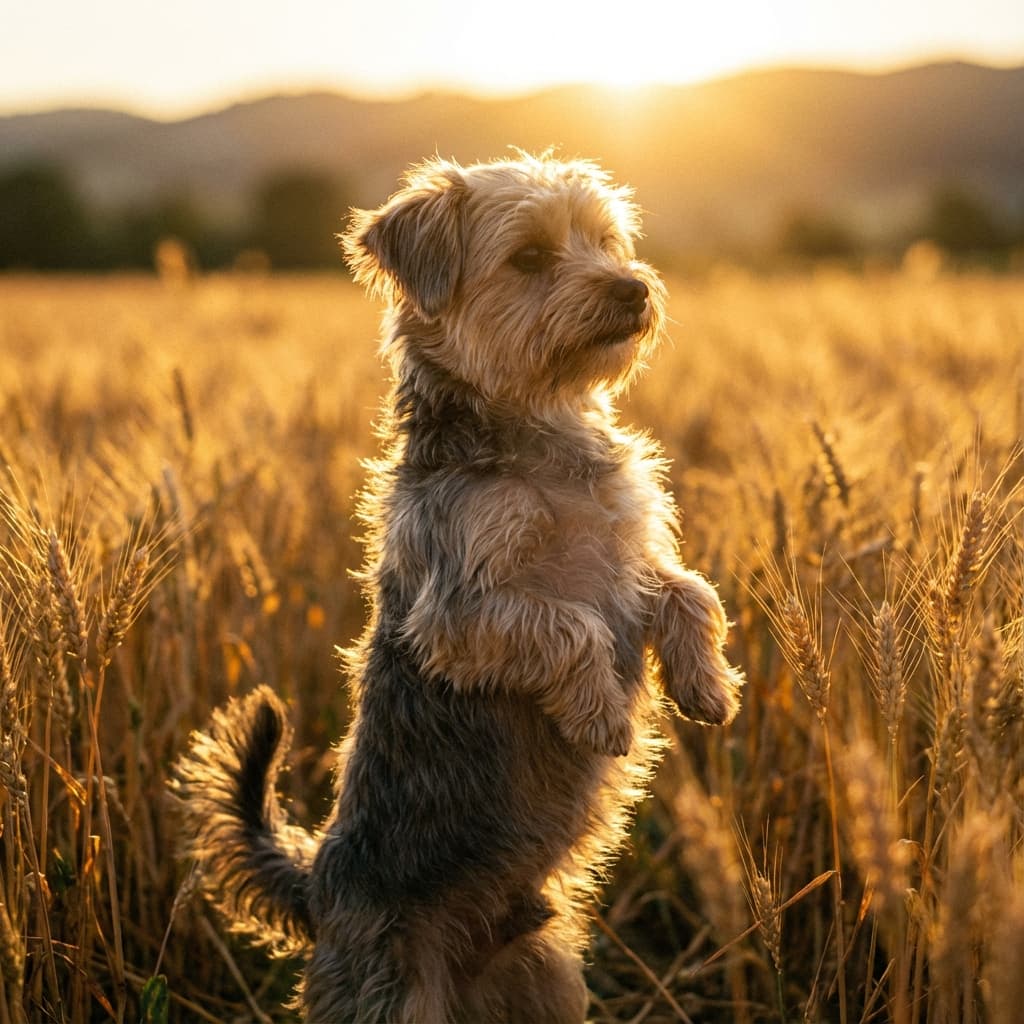 Morkie in Golden Hour Field style