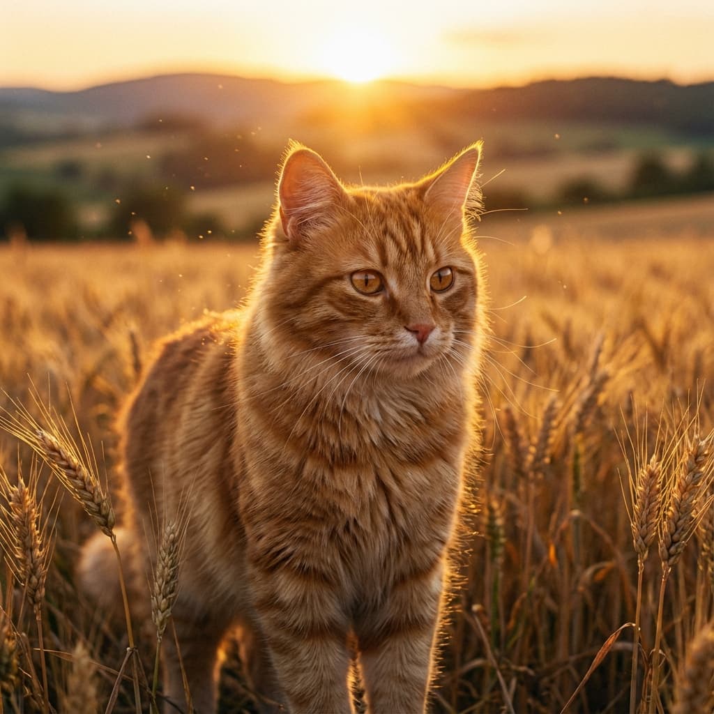 Orange Tabby in Golden Hour Field style