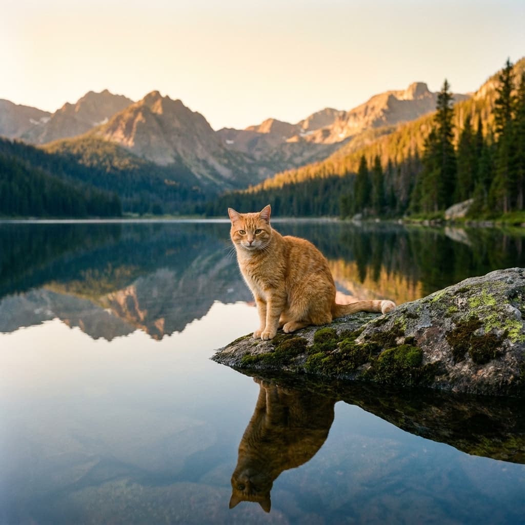 Orange Tabby in Lakeside Scene style