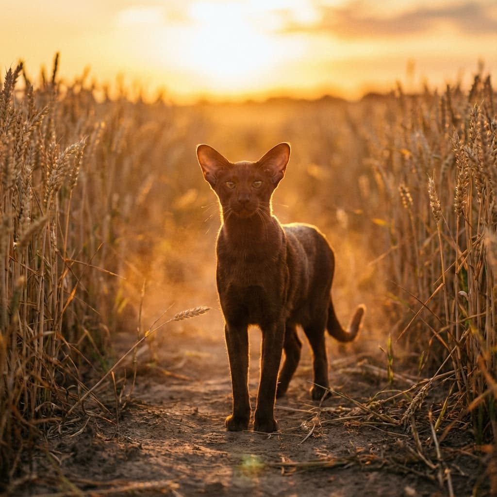 Oriental Shorthair in Golden Hour Field style
