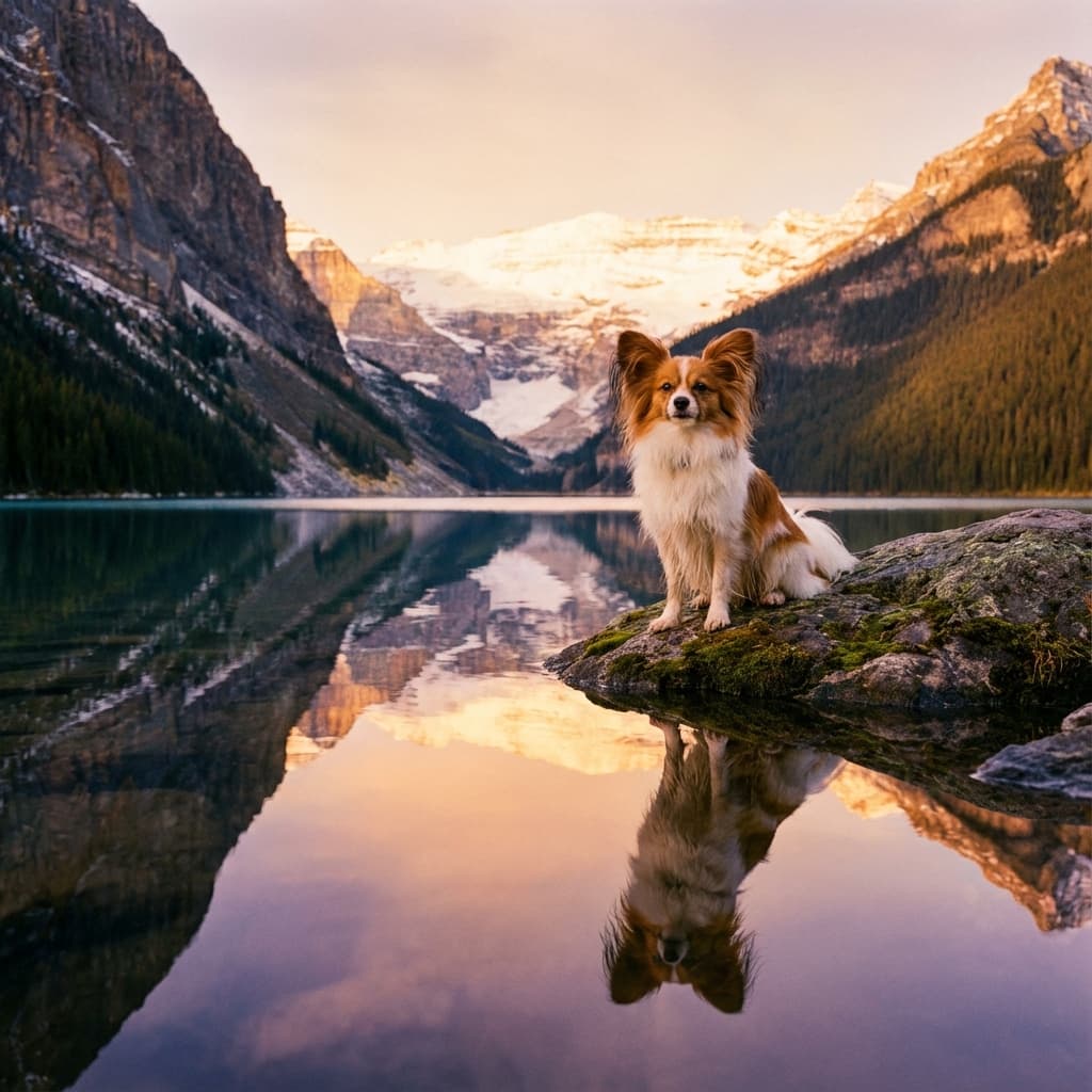 Papillon in Lakeside Scene style