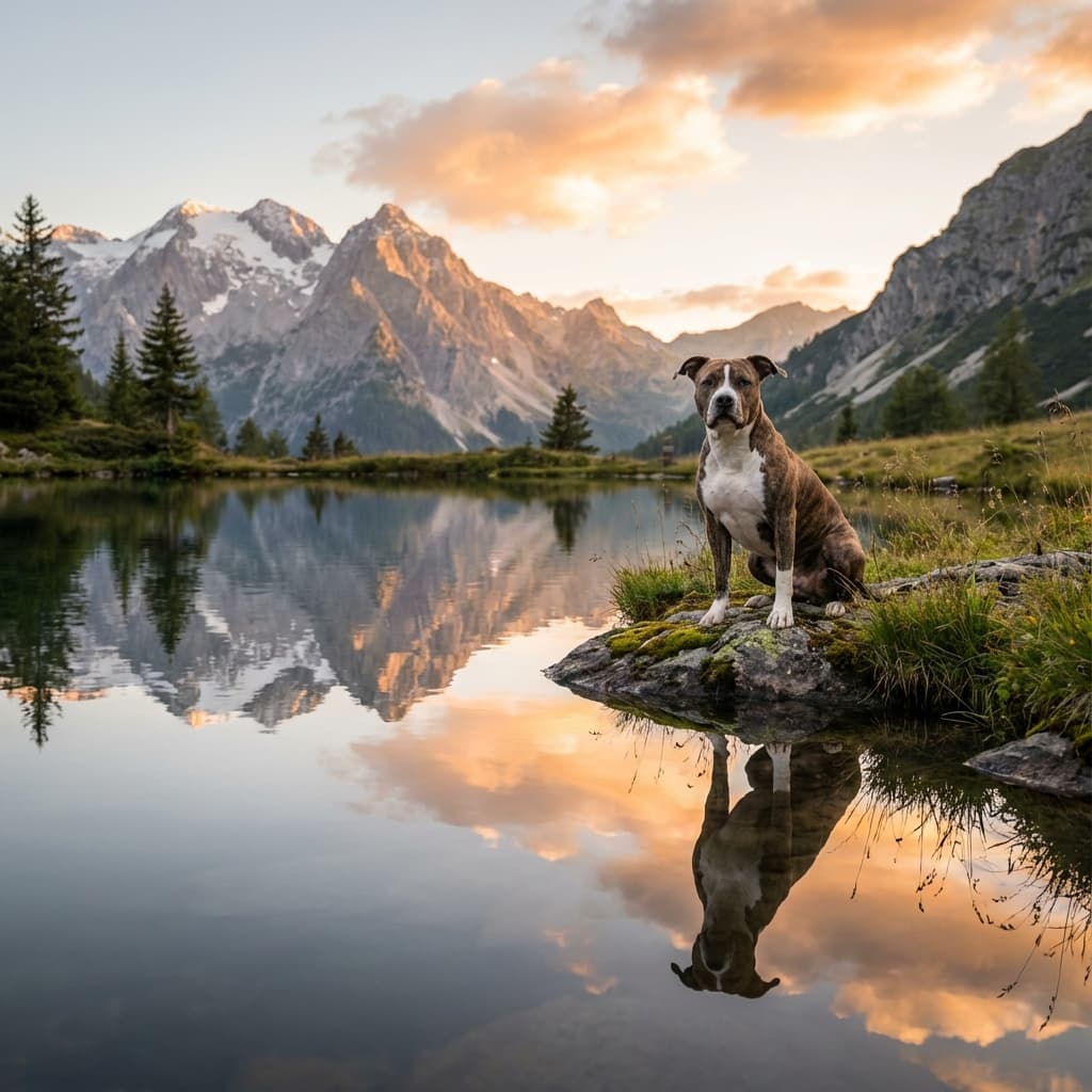 Pit Bull in Lakeside Scene style