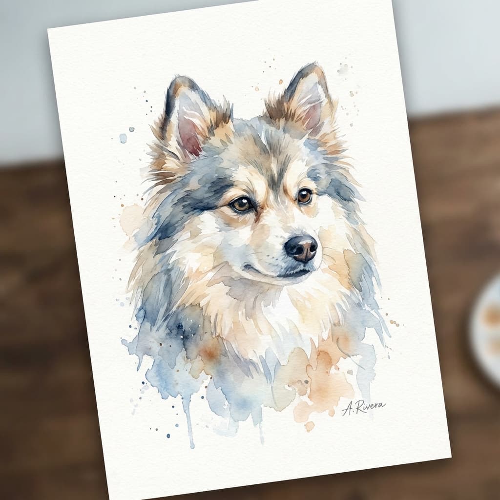 Pomsky in Watercolor style