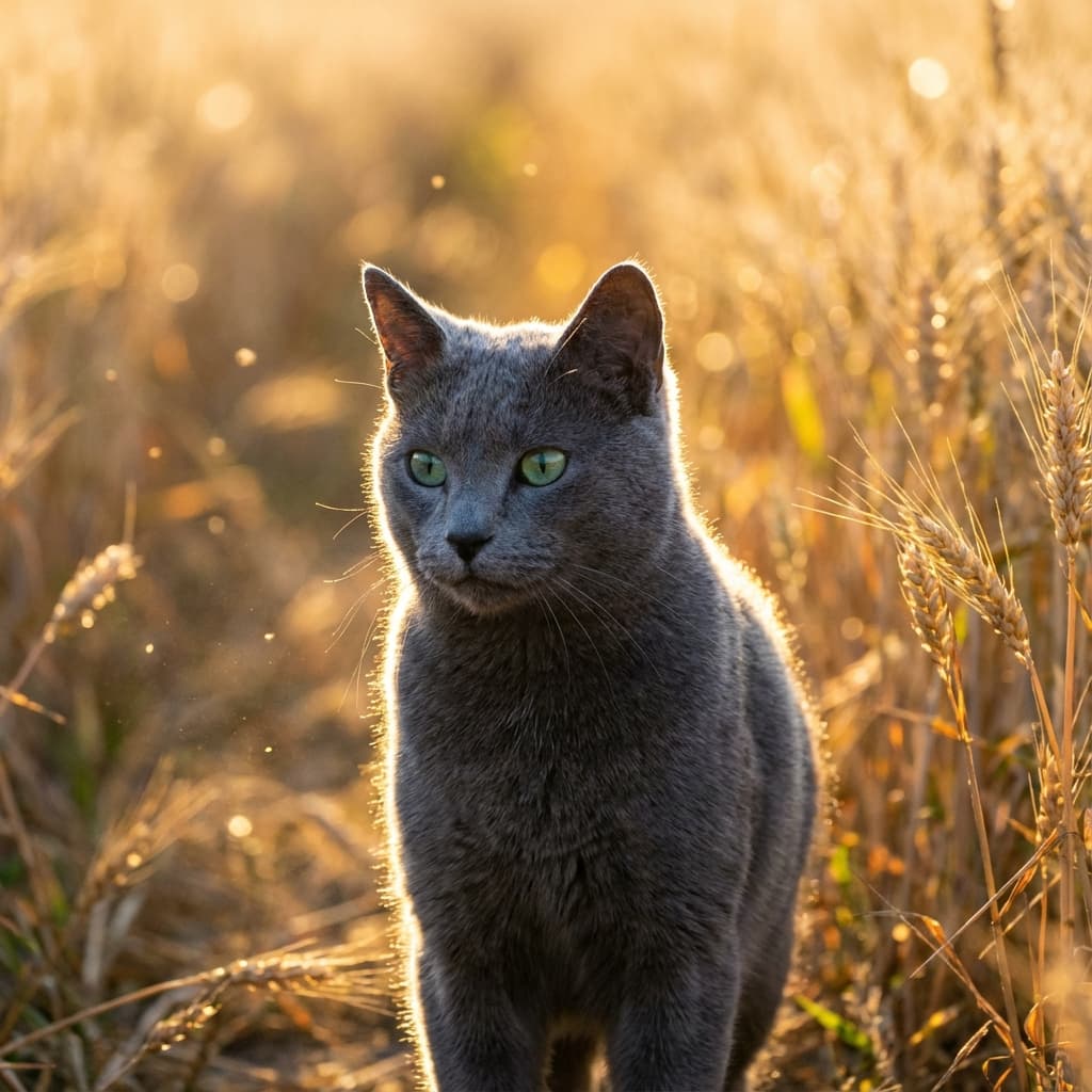 Russian Blue in Golden Hour Field style