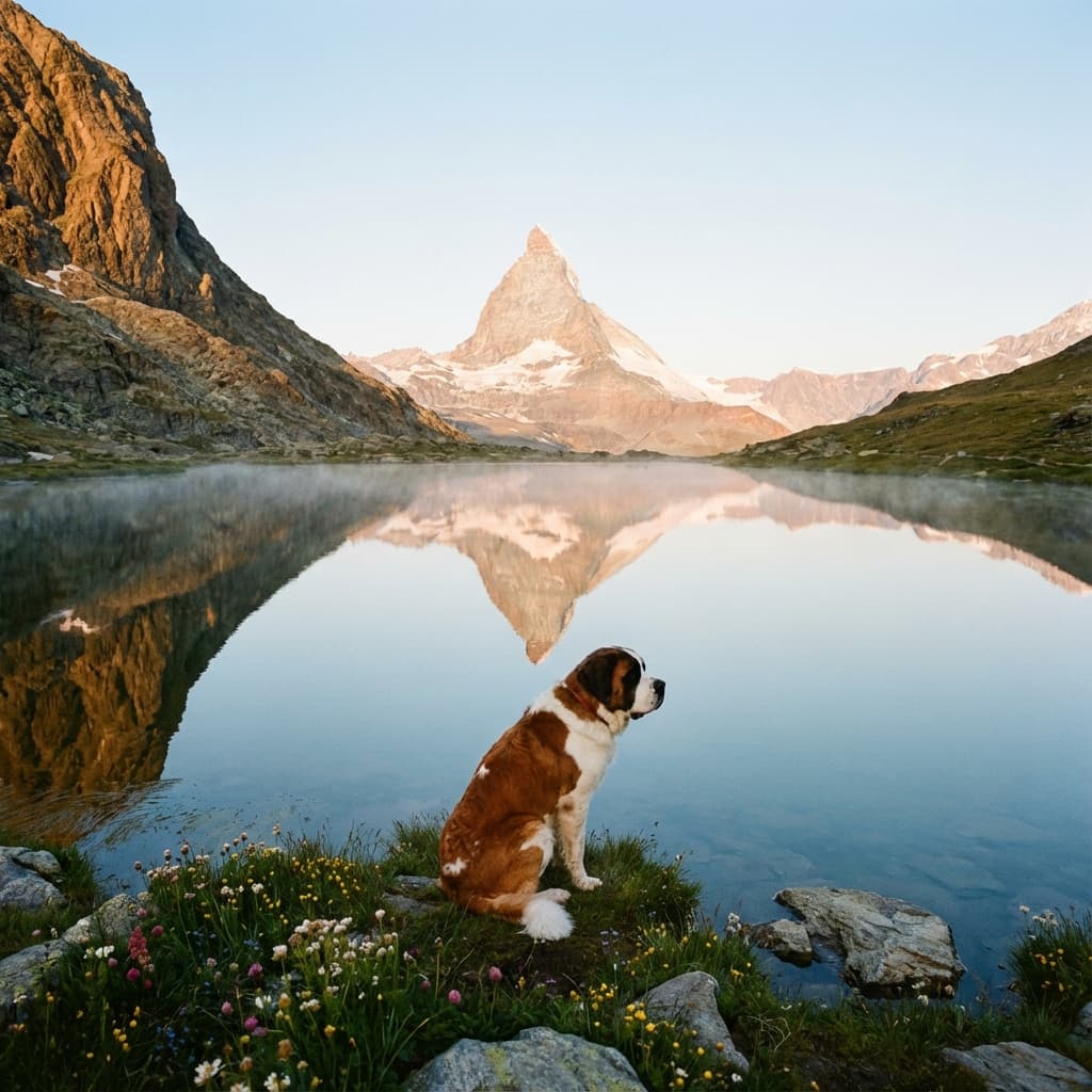 Saint Bernard in Lakeside Scene style