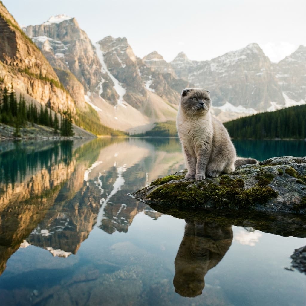 Scottish Fold in Lakeside Scene style